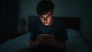 Overwhelmed person staring at phone screen