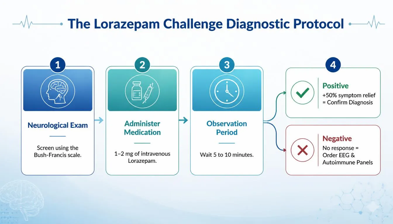 Lorazepam challenge diagnostic test flowchart