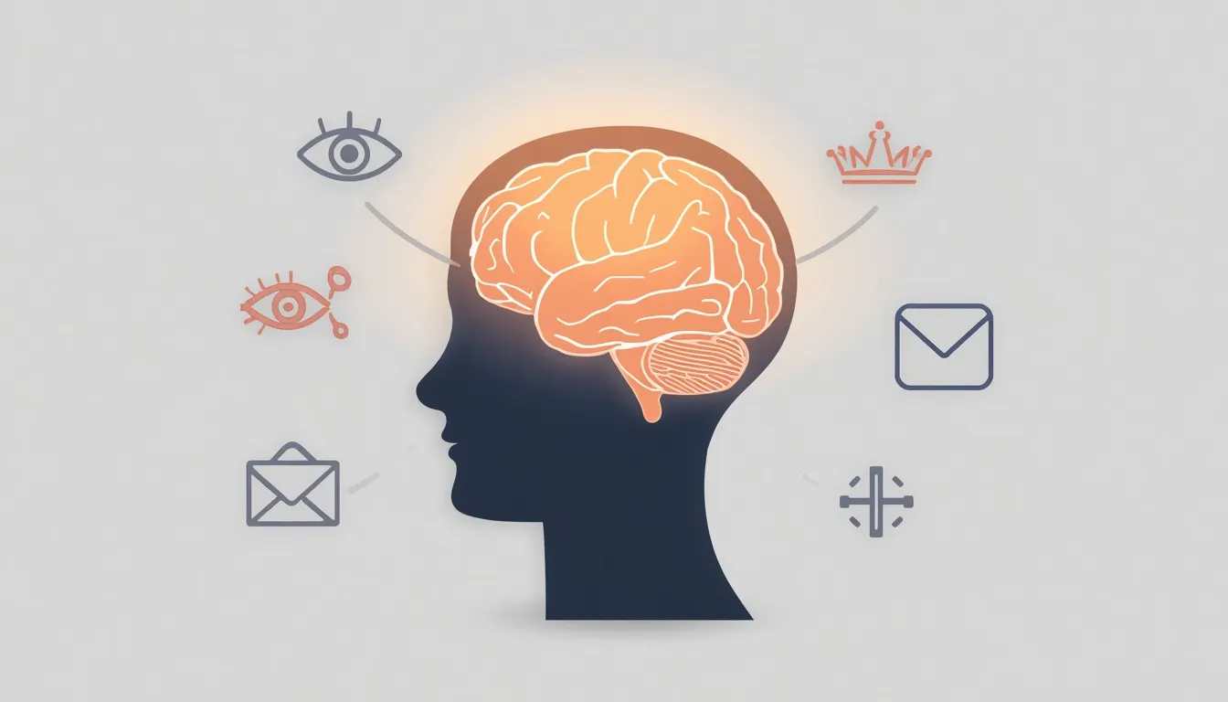 Brain profile surrounded by five clinical icons