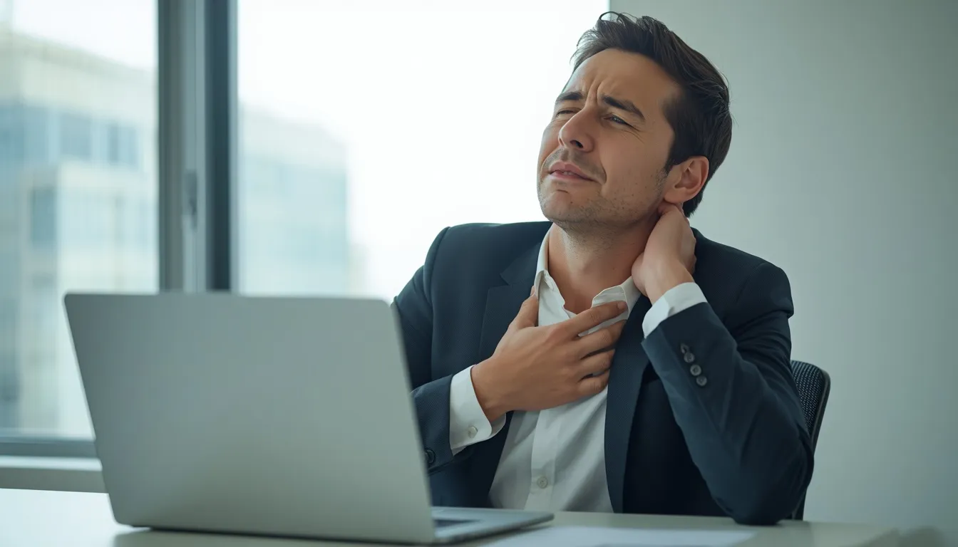Person at a desk showing muscle tension