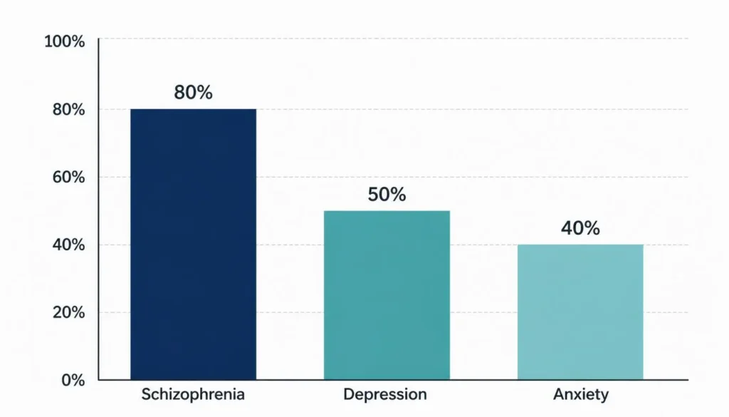 Mental illness heritability percentage bar chart