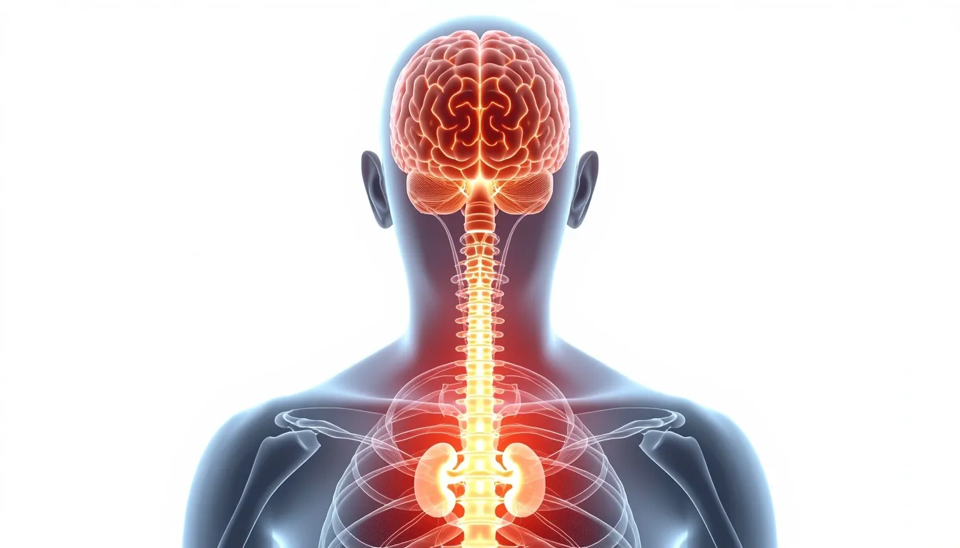 3D medical diagram of brain and adrenal glands