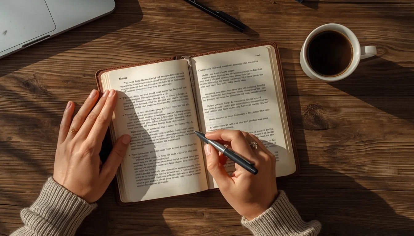 Hands writing in a journal for mental clarity
