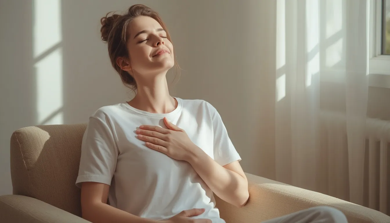 Person doing a calming deep breathing exercise