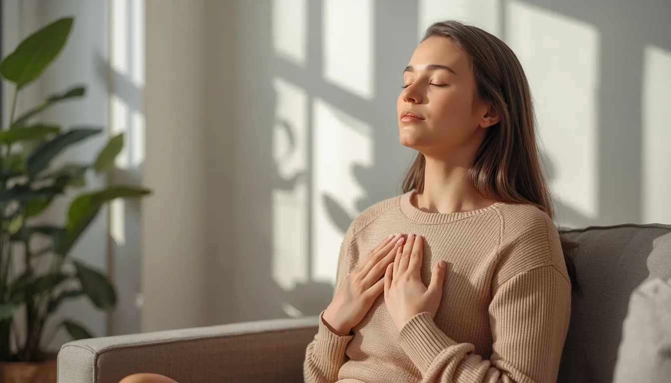 Woman practicing mindful breathing exercise