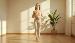 Person doing hand-on-heart somatic exercise.