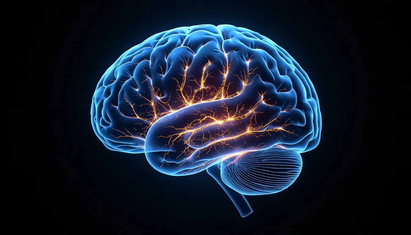 Glowing brain showing flow state neurochemistry