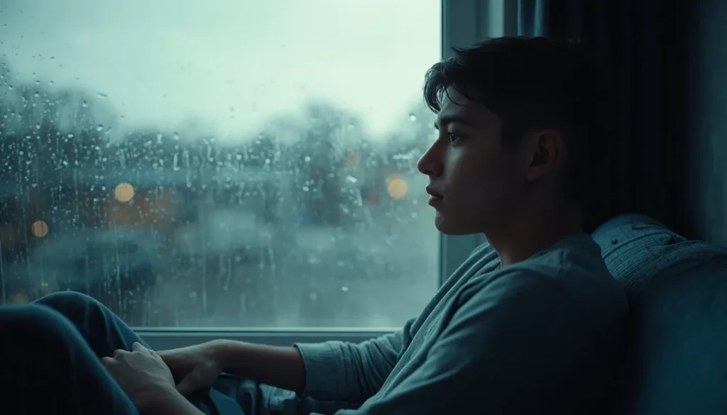 Lonely person looking out a window