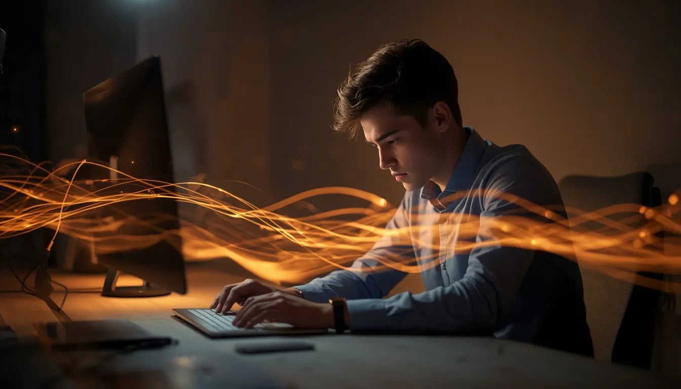 Professional in deep flow state working focused