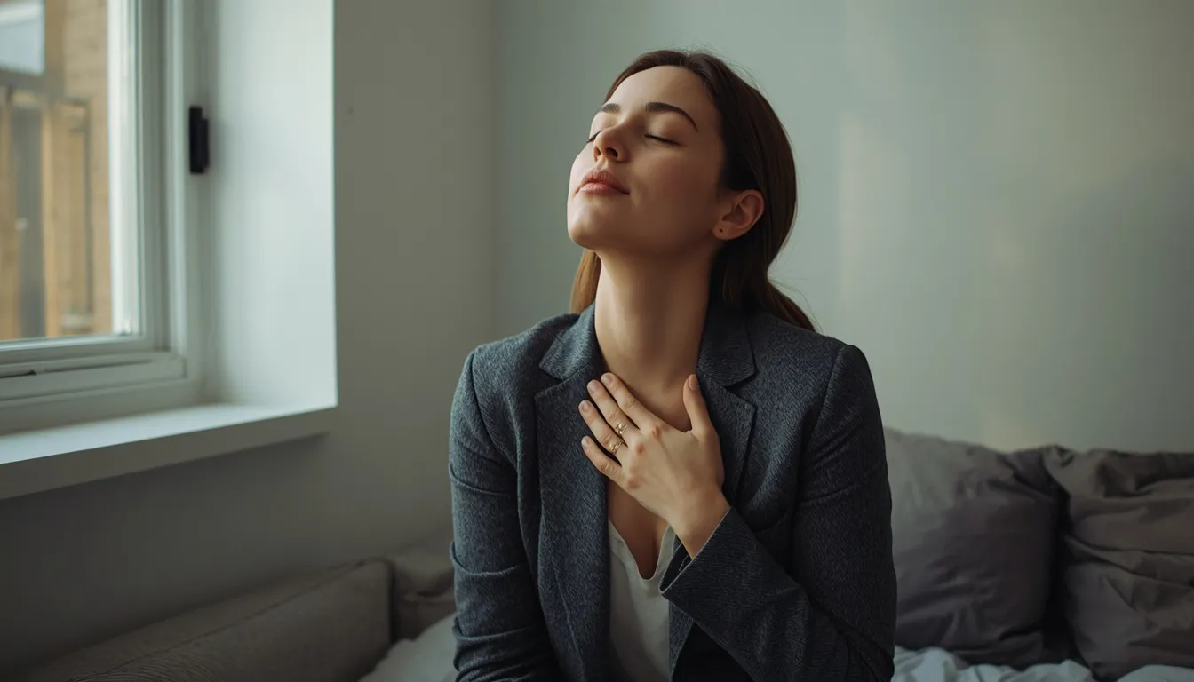 Person taking a deep breath to calm down