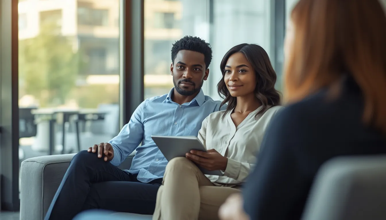Couple asking therapist questions in a session