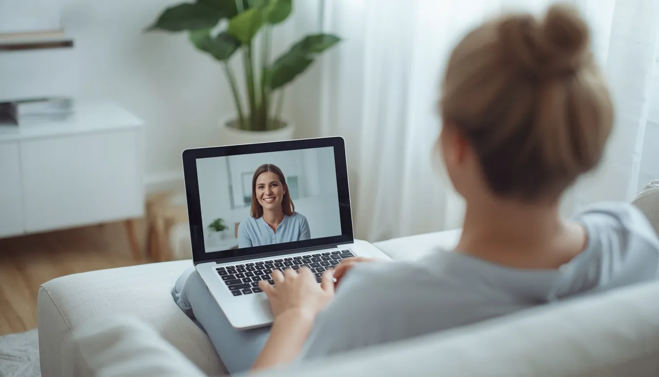 Parent using online virtual couples therapy