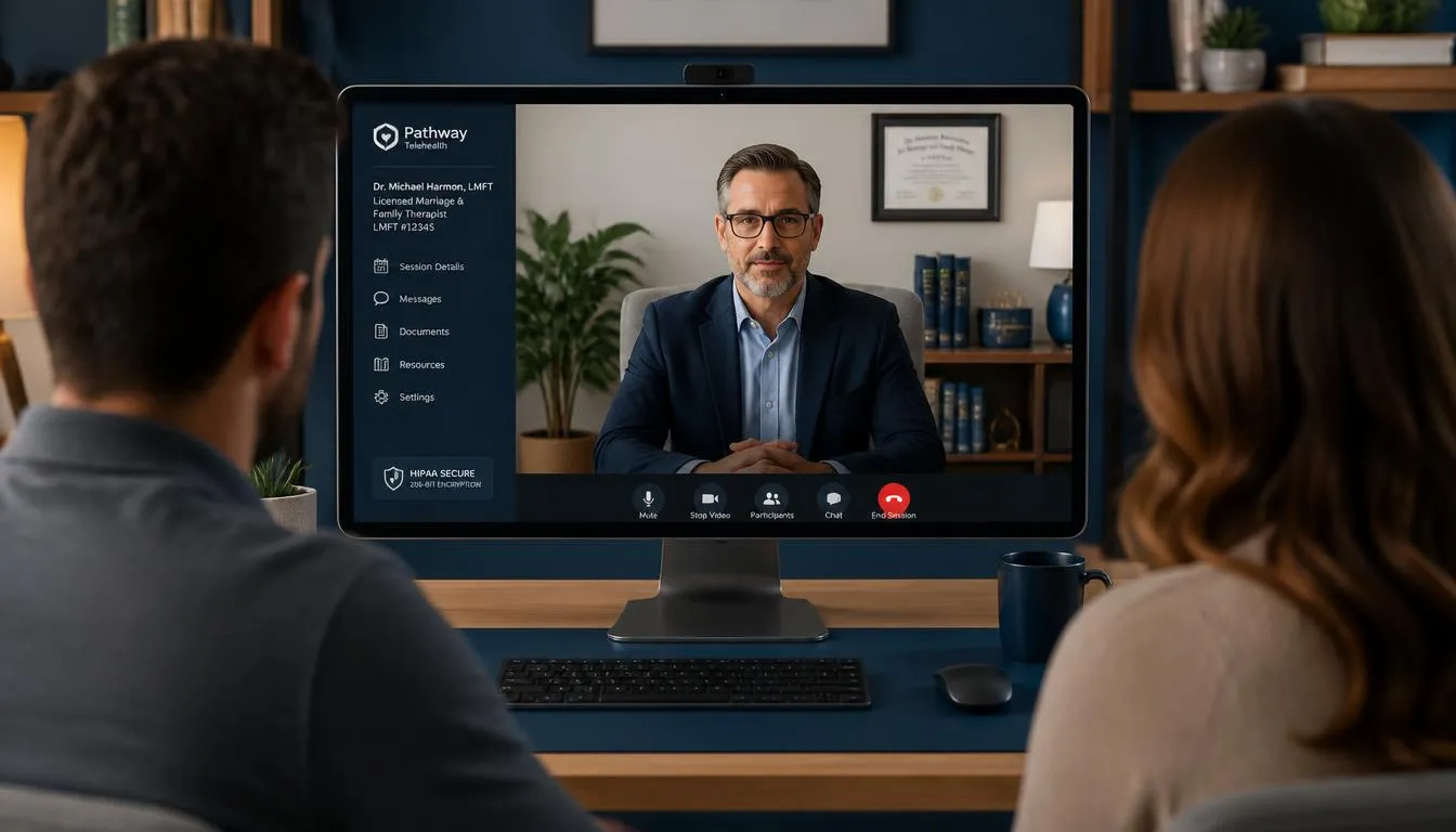 Professional online therapist on a video call