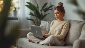Woman attending an online therapy session