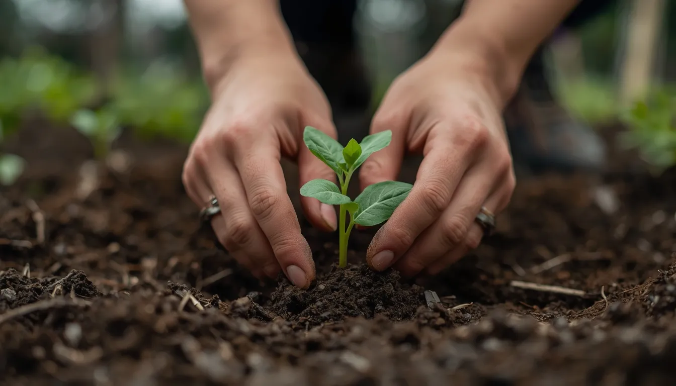 Gardening hands in soil, grounding work