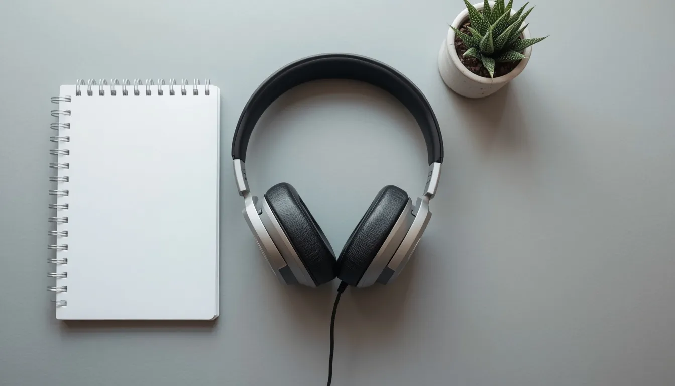 Noise-canceling headphones on a tidy desk