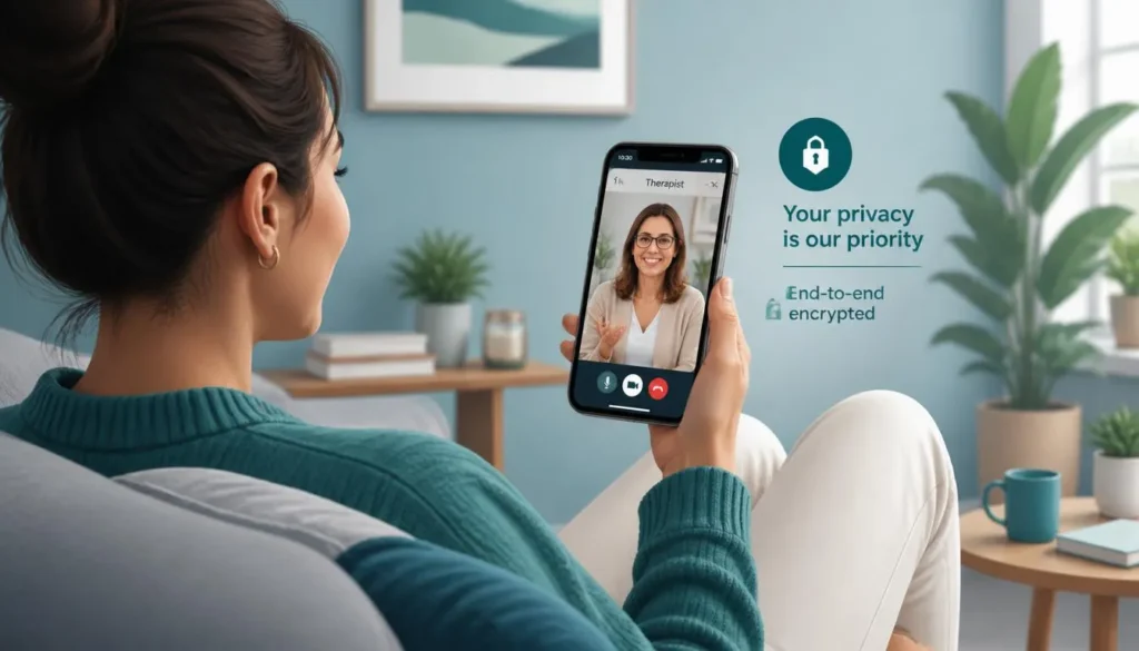 Online therapy session on phone screen