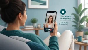 Online therapy session on phone screen