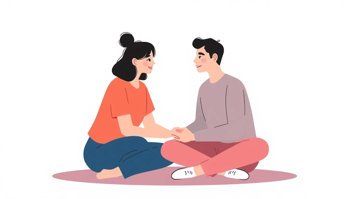 Partners holding hands in trauma counseling
