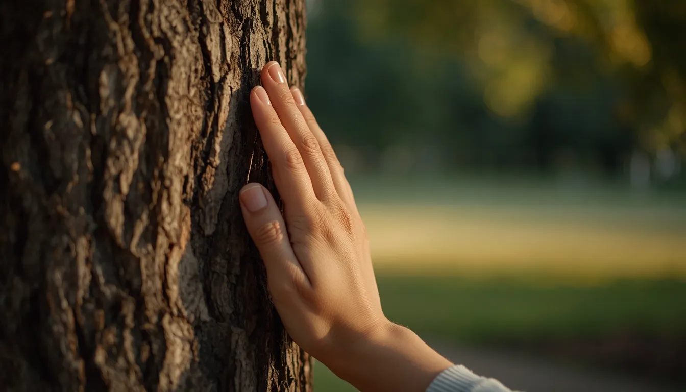 Person using grounding technique outdoors