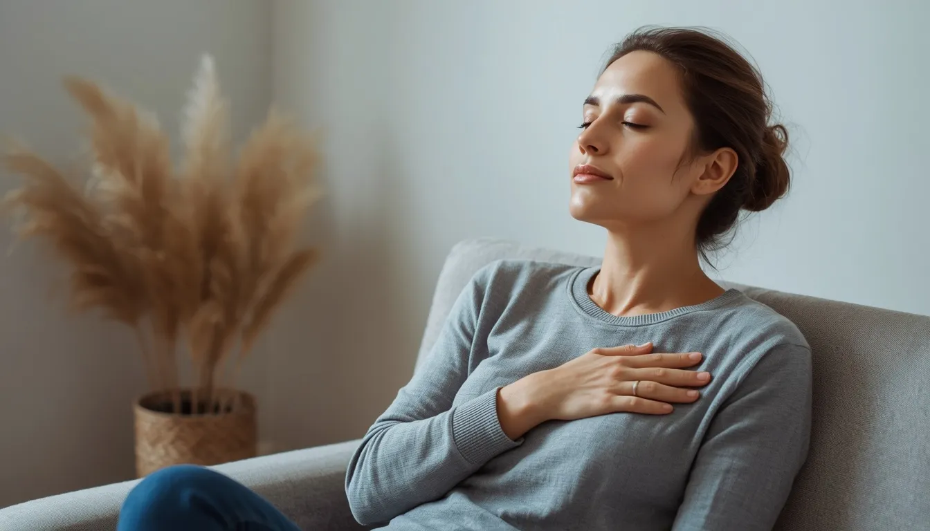 Woman doing somatic grounding in trauma therapy