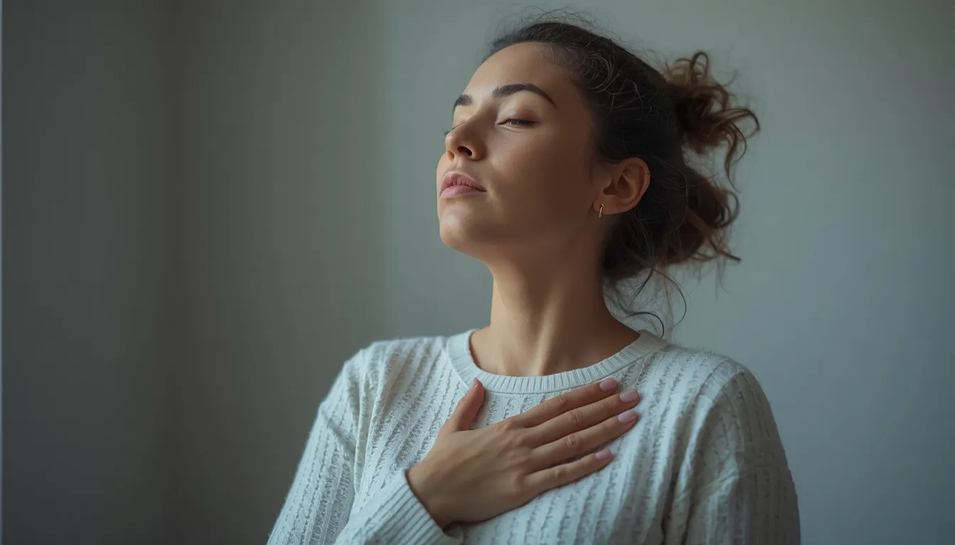 Woman taking a deep breath to relieve anxiety